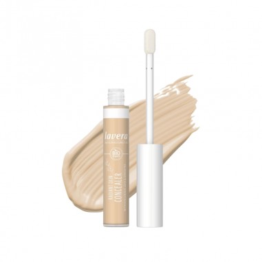 Corrector Radiant 01 Ivory de lavera, corrector vegano con aplicador y textura beige clara para un acabado natural
