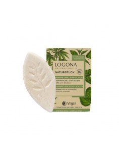 Jabón y caja del Champú sólido natural cáñamo y ortiga Bio Logona