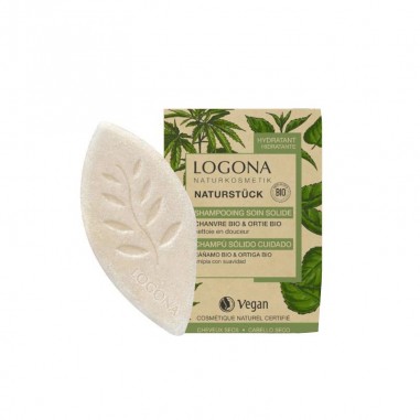 Jabón y caja del Champú sólido natural cáñamo y ortiga Bio Logona