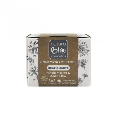 Caja desplegable del contorno de ojos reafirmante disponible en la tienda online de cosmética NaturaBIO Cosmetics.