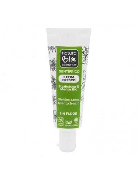 Pasta de dientes sin fluor con menta Bio de 25ml de NaturaBIO Cosmetics. Certificación Ecocert COSMOSORGANIC