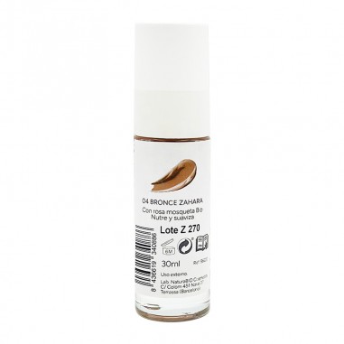 parte posterior del envase de Maquillaje fluido 04 bronce Zahara NaturaBIO Cosmetics