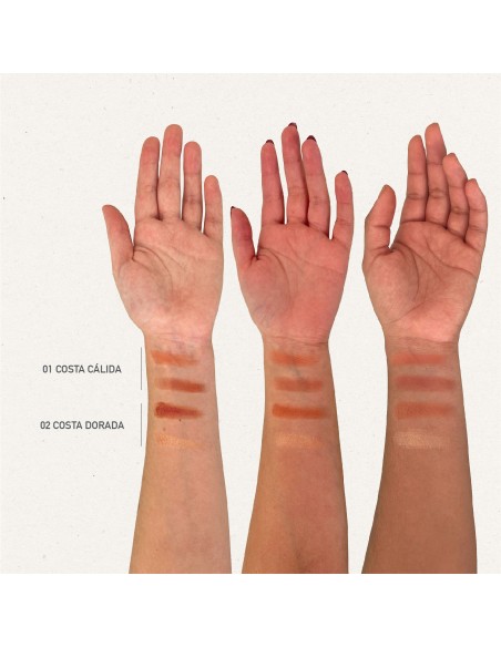 Prueba de colores en la piel de Colorete dúo 02 Costa Dorada NaturaBIO Cosmetics
