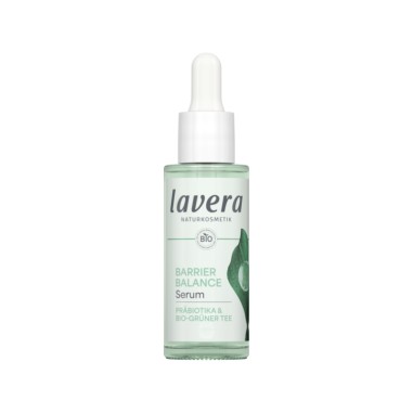 Sérum facial Barrier Balance lavera en envase verde claro con tapón blanco, cosmética natural certificada y vegana.