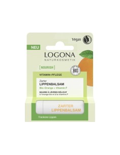 Bálsamo labial natural con naranja y vitamina F Logona para labios secos y sensibles, Bio y nutritivo.