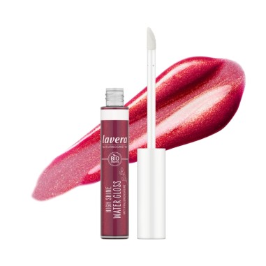 Brillo de labios intenso Water Gloss 03 Raspberry de lavera con aplicador y textura frambuesa brillante