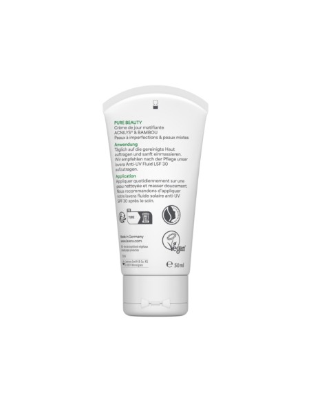 Crema facial equilibrante Pure Beauty Lavera con zinc anti-brillos