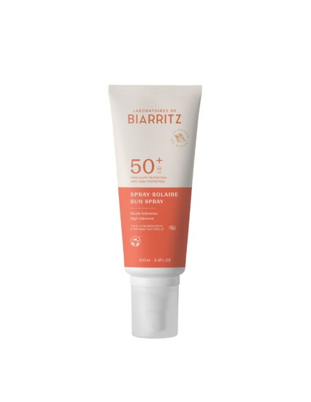 Protección solar natural cara y cuerpo SPF50+ en spray de100 ml de Laboratoires de Biarritz disponible en NaturaBIO Cosmetics.