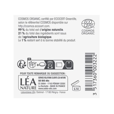 Certificación Ecocert COSMOS Organic de la crema facial rica leche de burra SO’BiO étic.