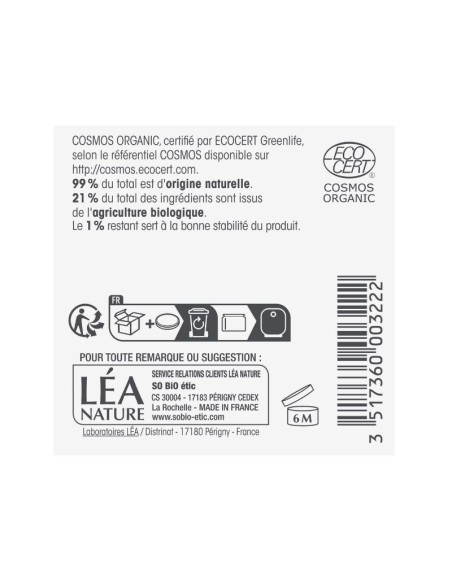 Certificación Ecocert COSMOS Organic de la crema facial rica leche de burra SO’BiO étic.