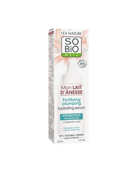 Sérum facial hidratante fortalecedor y rellenador leche de burra & ácido hialurónico SO'BiO étic