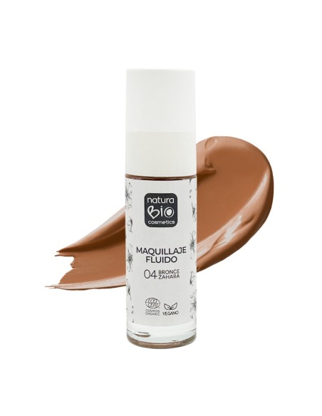 Maquillaje Fluido 04 Bronce Zahara de NaturaBIO Cosmetics: Resalta la piel bronceada con un acabado luminoso y natural.