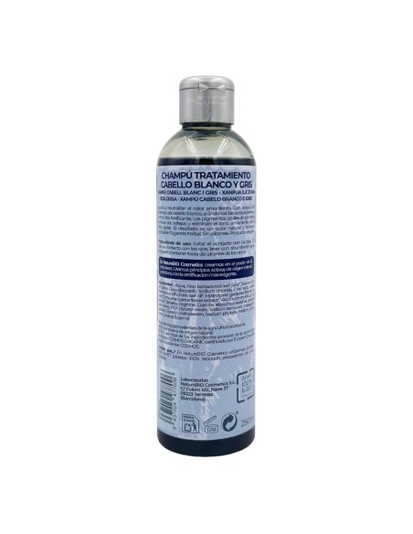 Dorso del Champú natural cabello Blanco y Gris NaturaBIO Cosmetics
