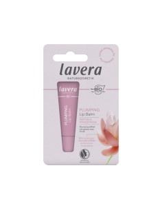 Bálsamo labial efecto volumen péptidos y peonía lavera en tubo rosa de cosmética natural 2