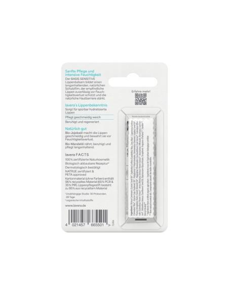 Bálsamo labial Basis Sensitive aceite de jojoba & almendras BIO lavera - INCI