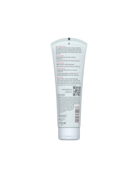 Leche limpiadora Basis Sensitive Aloe y Karité de Lavera, vista del envase con listado INCI en la parte trasera.
