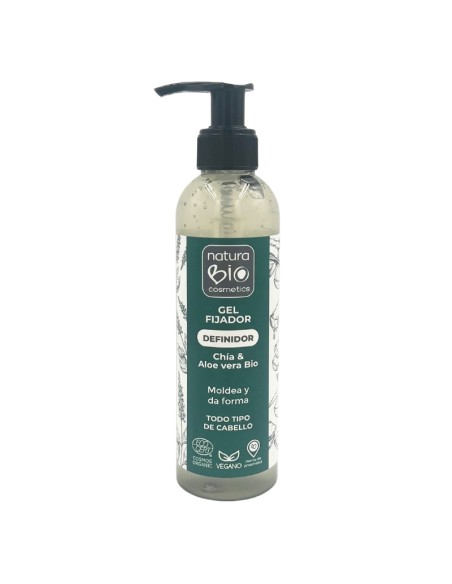 Gel fijador & definidor de NaturaBIO Cosmetics. Moldea y define, evita el encrespamiento.