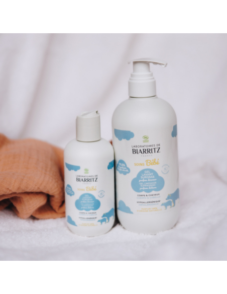 Dos formatos del Gel baño perfumado bebé 500ml Laboratoires de Biarritz