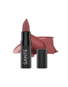 Pintalabios mate 04 Sheer Rosewood de Sante, tono rosado amaderado con acabado mate y fórmula vegana.