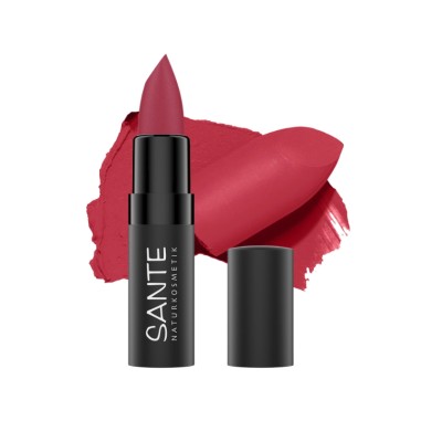 Pintalabios mate 06 Intense Cherry de Sante, tono cereza intenso con acabado mate.