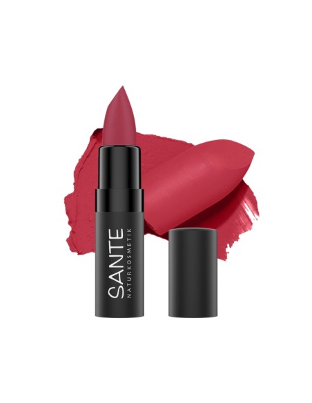 Pintalabios mate 06 Intense Cherry de Sante, tono cereza intenso con acabado mate.