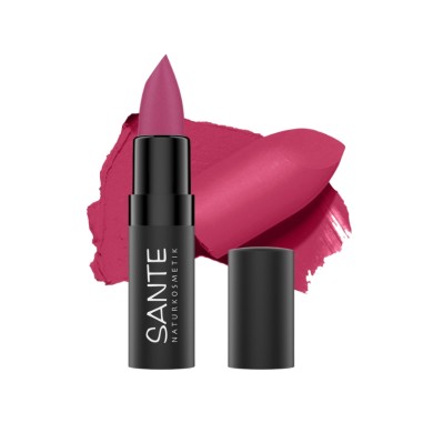 Pintalabios mate 07 Wild Fuchsia de Sante, tono fucsia vibrante con acabado mate.