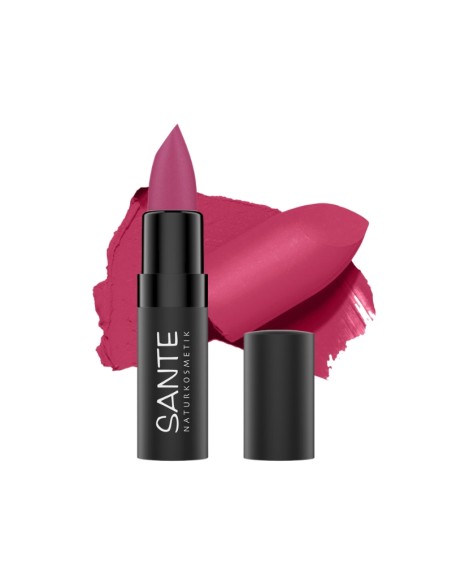 Pintalabios mate 07 Wild Fuchsia de Sante, tono fucsia vibrante con acabado mate.