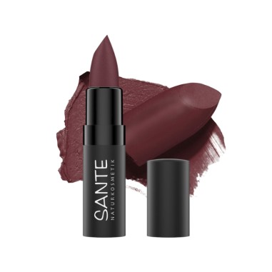 Pintalabios mate 08 Vibrant Plum de Sante, color intenso y sofisticado para un look elegante.