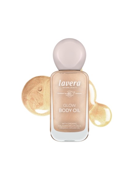 Oli glow Honey de lavera. Nutrició lleugera i brillantor lluminosa per a una pell radiant. Amb oli Bio de meló i argan.