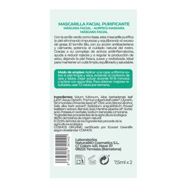 Inci de la Mascarilla facial Purificante Arcilla