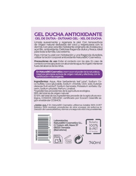 Gel ducha aloe & açai NaturaBIO Cosmetics