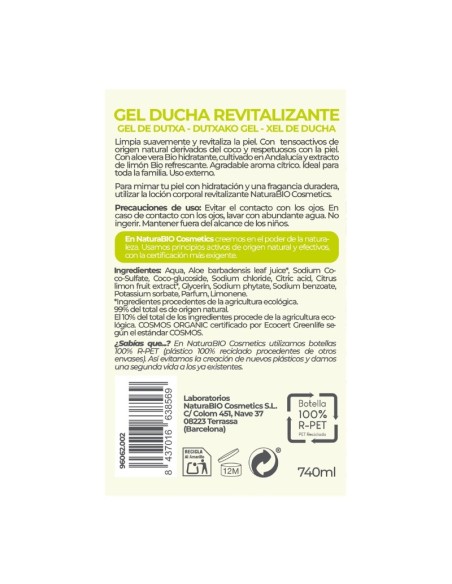 Gel revitalizante aloe vera NaturaBIO Cosmetics para una piel fresca