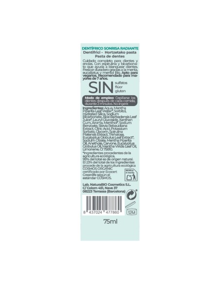 Pasta de dents Somriure Radiant espirulina & bicarbonat