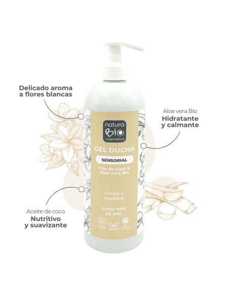 Gel de dutxa Sensorial flor de tiaré & aloe vera Bio NaturaBIO Cosmetics
