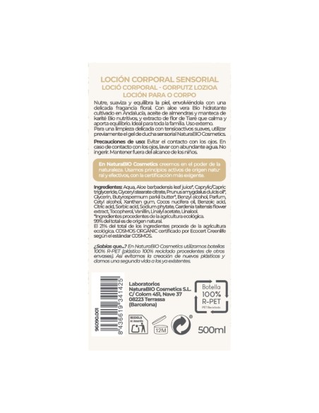 Loció corporal Sensorial flor de tiaré & aloe vera Bio NaturaBIO Cosmetics